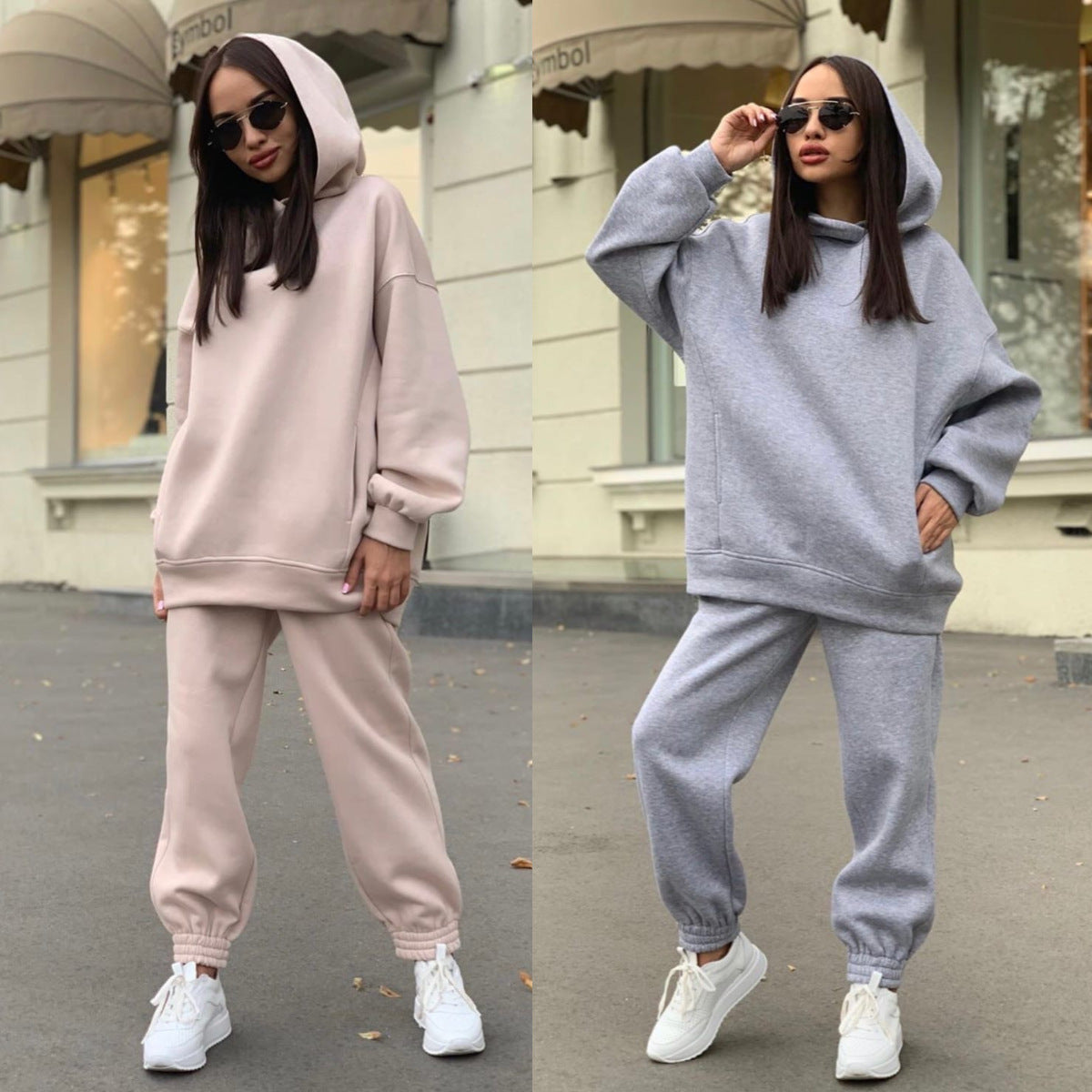 Women’ s Fashion Solid Color Hoodie Casual Two Piece Set