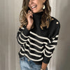 High Neck Knit Striped Sweater For Women