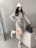 Women’ s Midi Knit Sweater Hooded Drawstring Dress