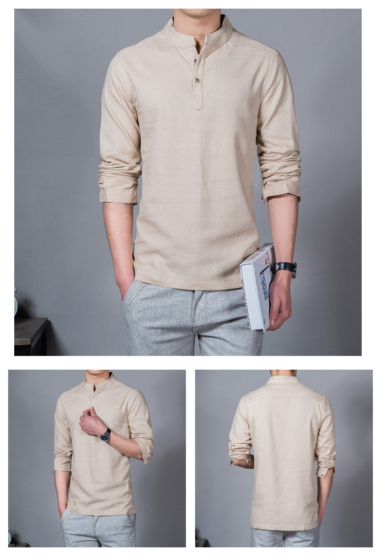 Casual Long Sleeves Cotton Linen Shirt For Men