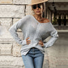 V Neck Jacquard Gray Sweater For Women