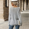 V Neck Jacquard Gray Sweater For Women