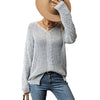 V Neck Jacquard Gray Sweater For Women