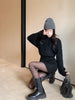 Women’ s Midi Knit Sweater Hooded Drawstring Dress