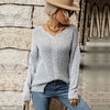 V Neck Jacquard Gray Sweater For Women