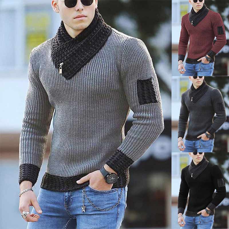 Men Gentlemen Knit Turtleneck Sweater Ethnic Style Pullover