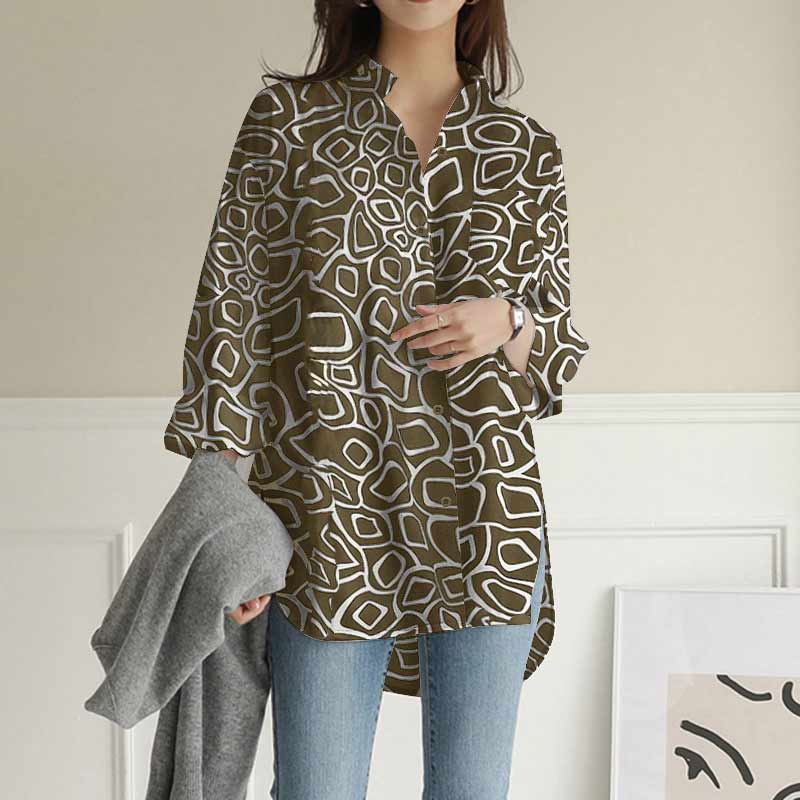 Women’s V Neck Print Button Down Blouses Top