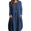 Women's Cotton Linen Loose Casual Pocket Dress