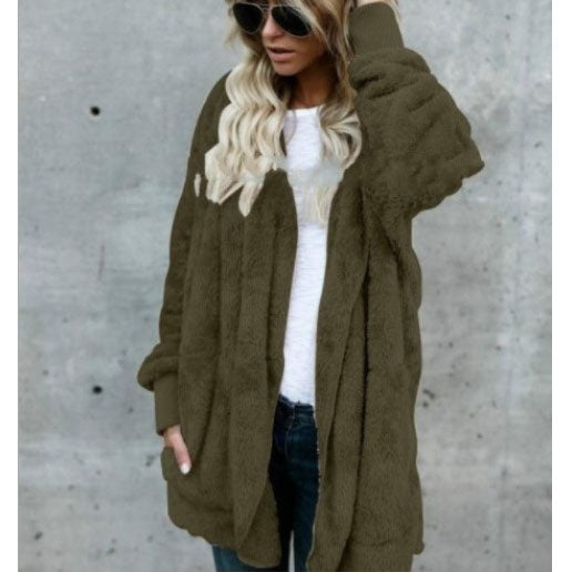 Women's Winter Plush Hoodie Cardigans with Pockets