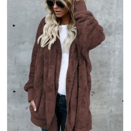 Women's Winter Plush Hoodie Cardigans with Pockets