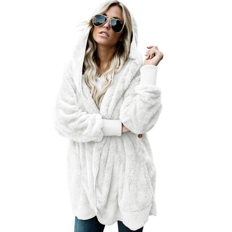 Women's Winter Plush Hoodie Cardigans with Pockets