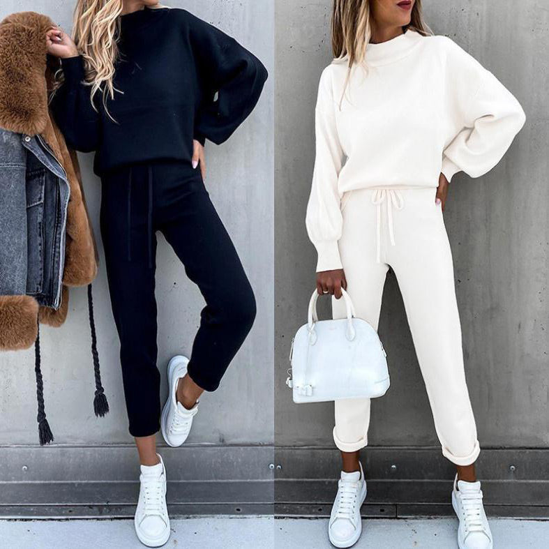 Women's 2-Piece Sweatsuit Outfits Lantern Sleeve Pullover Tops and High Waist Jogger Pants Lounge Set