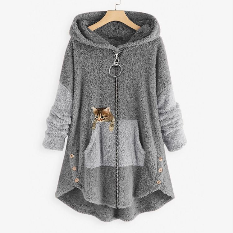 Women's Plus Size Hoodie Animal Cat Causal Long Sleeve Coat