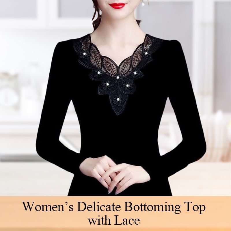 Women’s Delicate Black Bottoming Top with Lace