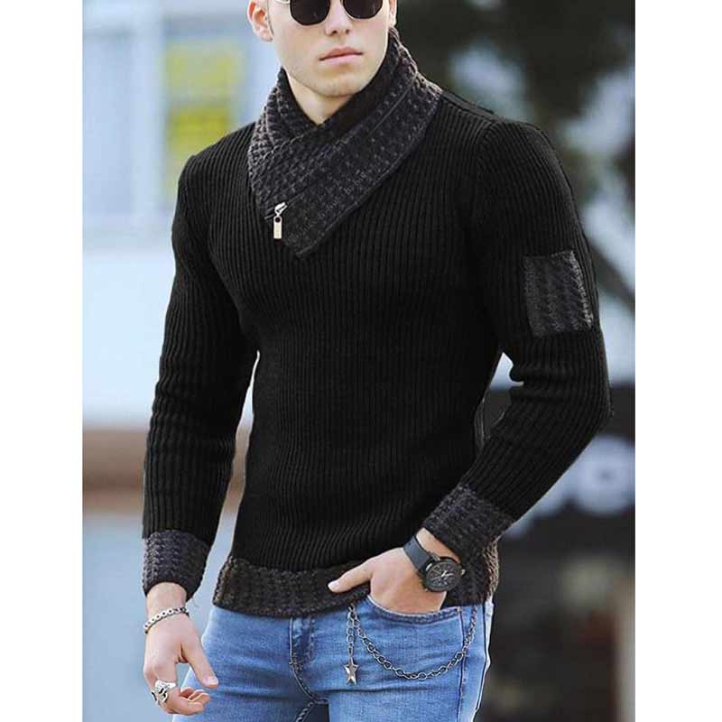 Men Gentlemen Knit Turtleneck Sweater Ethnic Style Pullover