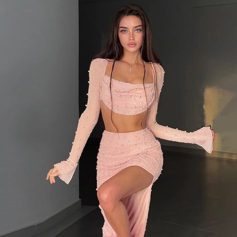 Women’s Sexy Top Slit Skirt Party Outfit