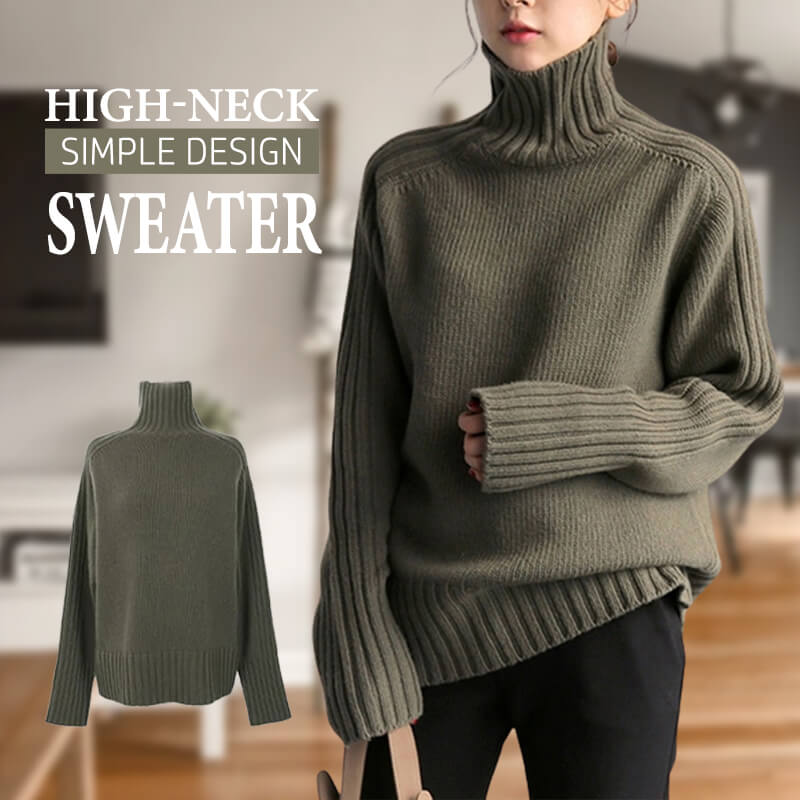 High-neck Simple Design Sweater