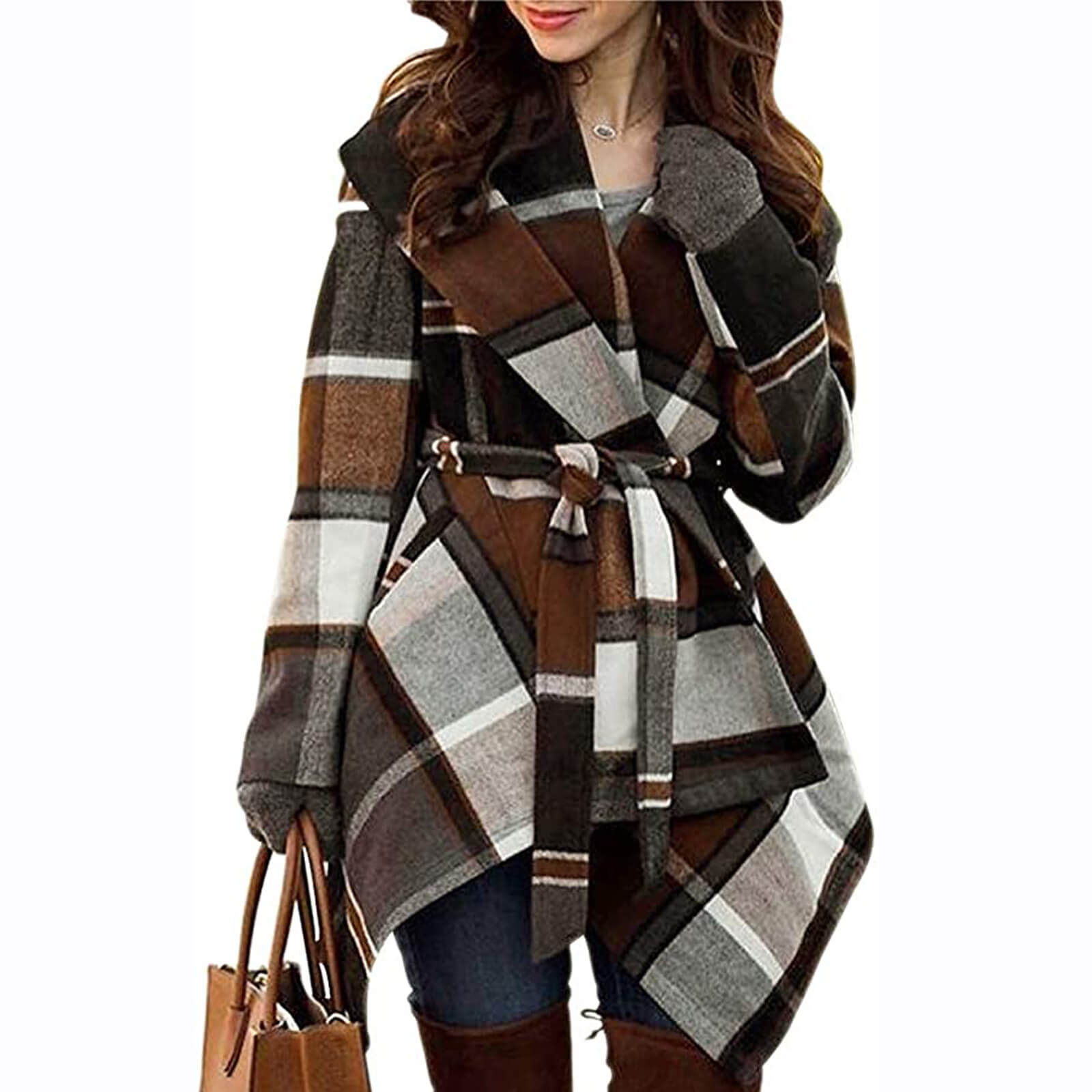 Women's Lapel Shawl Grid Jacket