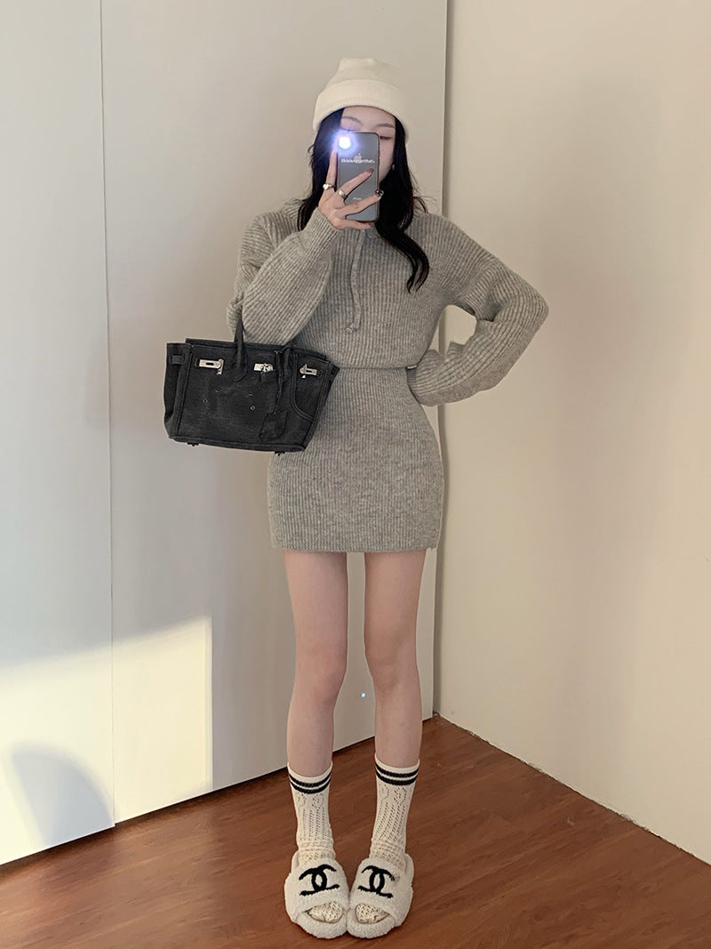 Women’ s Midi Knit Sweater Hooded Drawstring Dress