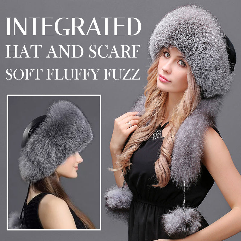 Women’ s Winter Fluffy Integrated Hat And Scarf