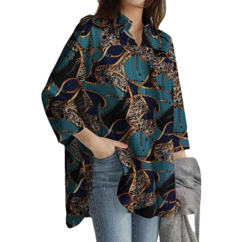 Women’s V Neck Print Button Down Blouses Top