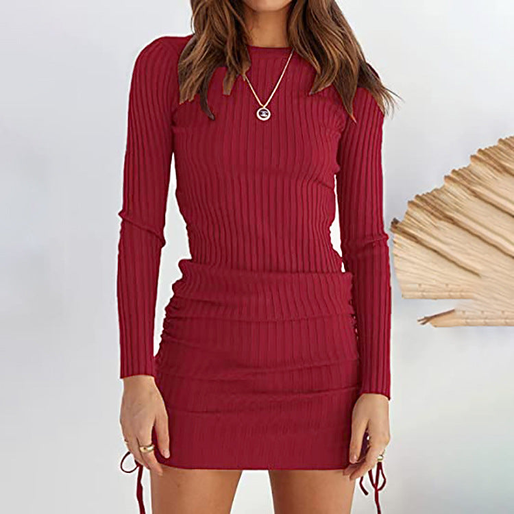 Women's Stretchy Ribbed Knit Stylish Mini Dress