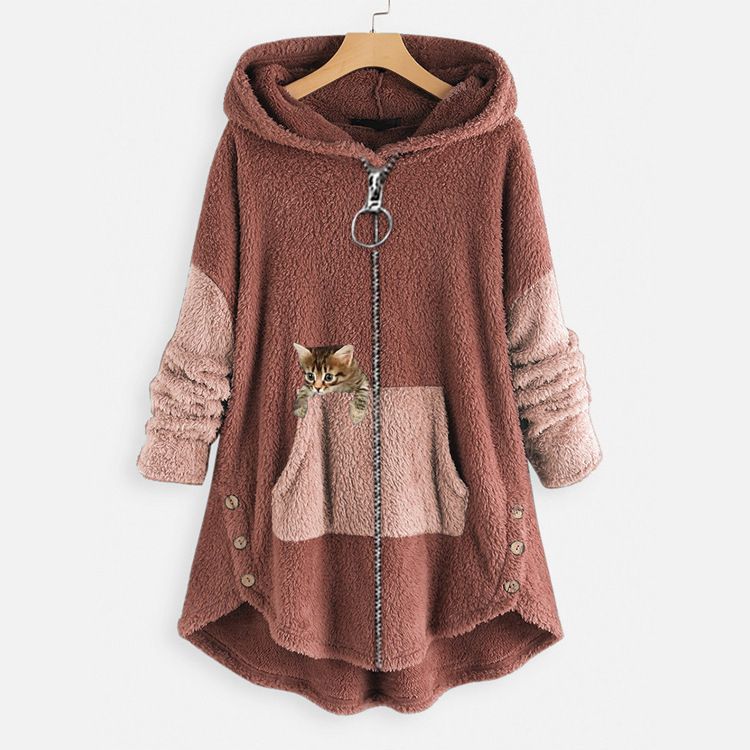 Women's Plus Size Hoodie Animal Cat Causal Long Sleeve Coat