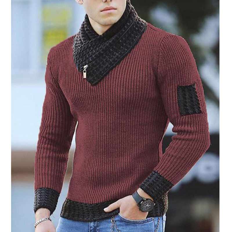 Men Gentlemen Knit Turtleneck Sweater Ethnic Style Pullover