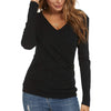 Women’s V-neck Tunic Long Sleeve Button T-shirt