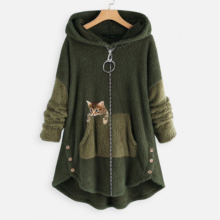 Women's Plus Size Hoodie Animal Cat Causal Long Sleeve Coat