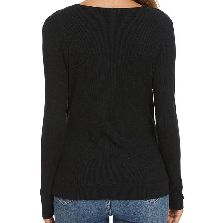 Women’s V-neck Tunic Long Sleeve Button T-shirt