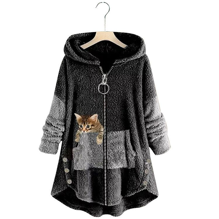 Women's Plus Size Hoodie Animal Cat Causal Long Sleeve Coat