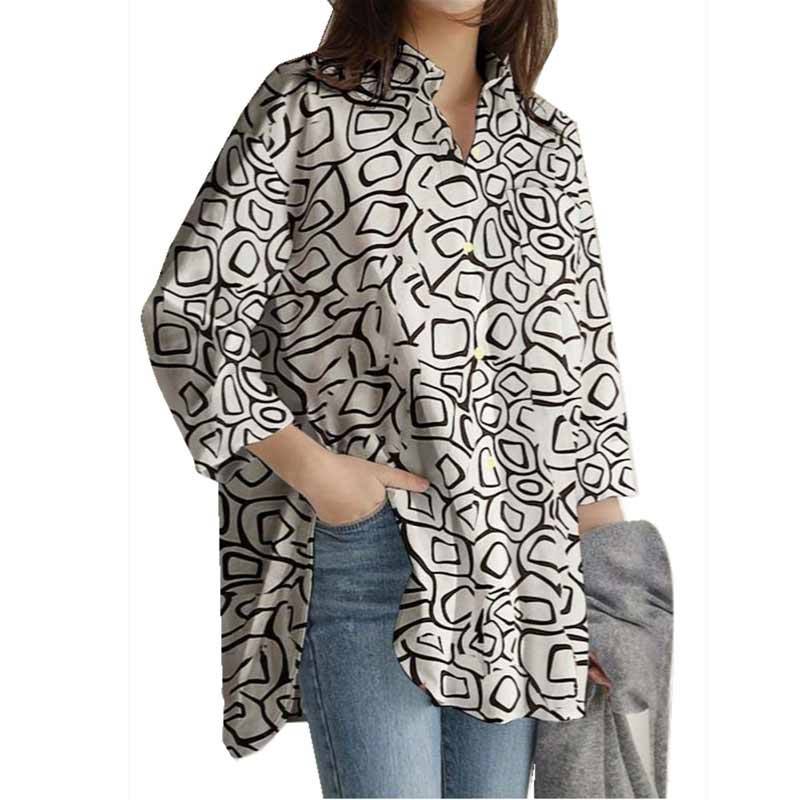 Women’s V Neck Print Button Down Blouses Top