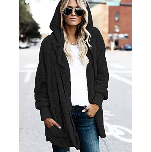 Women's Winter Plush Hoodie Cardigans with Pockets