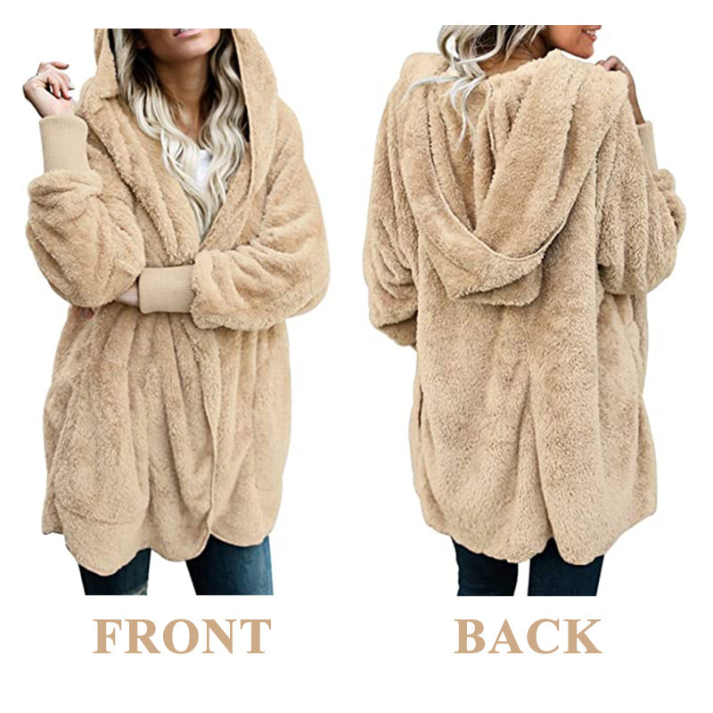 Women's Winter Plush Hoodie Cardigans with Pockets