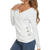 Women’s V-neck Tunic Long Sleeve Button T-shirt