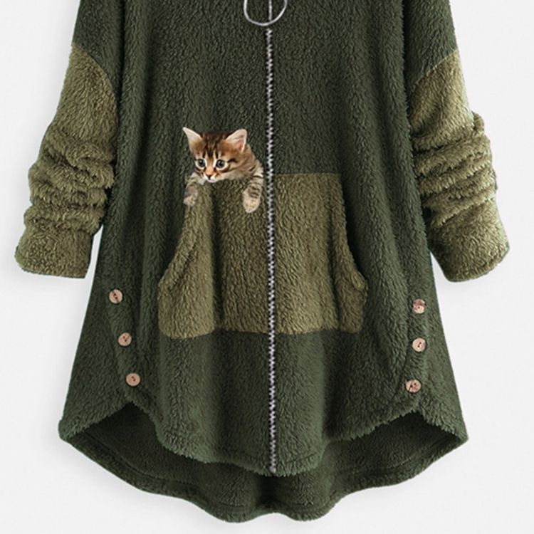 Women's Plus Size Hoodie Animal Cat Causal Long Sleeve Coat