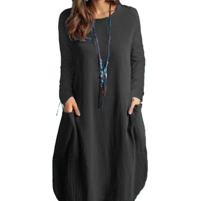 Women's Cotton Linen Loose Casual Pocket Dress