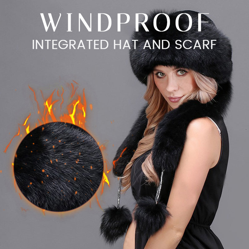 Women’ s Winter Fluffy Integrated Hat And Scarf