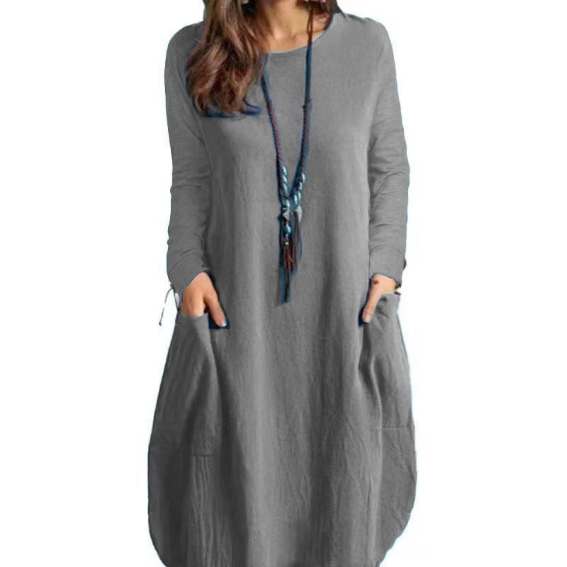 Women's Cotton Linen Loose Casual Pocket Dress