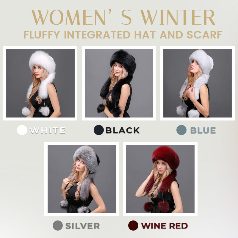 Women’ s Winter Fluffy Integrated Hat And Scarf