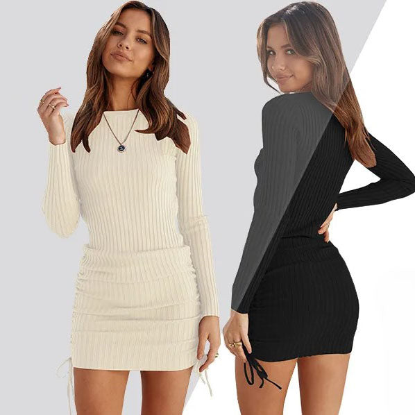 Women's Stretchy Ribbed Knit Stylish Mini Dress