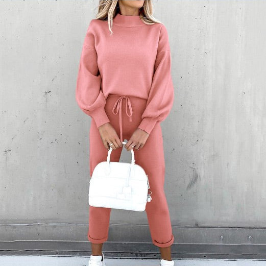 Women's 2-Piece Sweatsuit Outfits Lantern Sleeve Pullover Tops and High Waist Jogger Pants Lounge Set