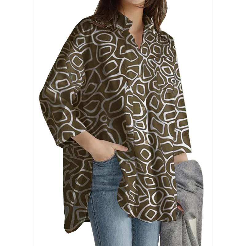 Women’s V Neck Print Button Down Blouses Top