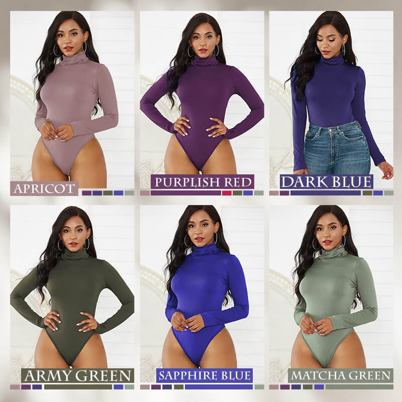 Women's 12-Color Sexy Long-Sleeved High-Necked Bodysuit