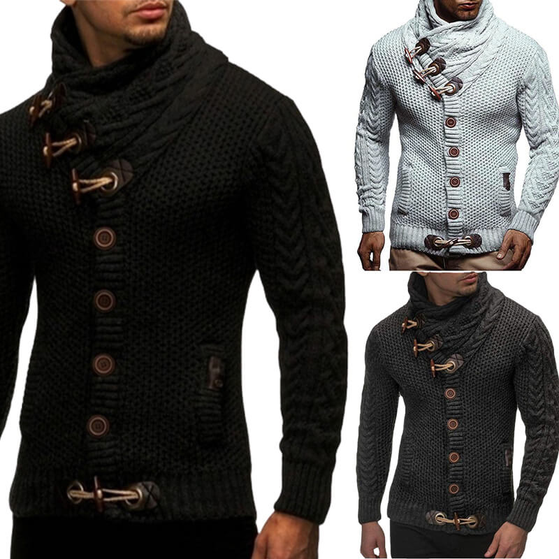 Men's Knitted Coat Button Design Sweater