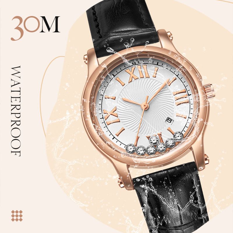 Pousbo® Stylish Waterproof Ladies Watch with Floating Diamonds