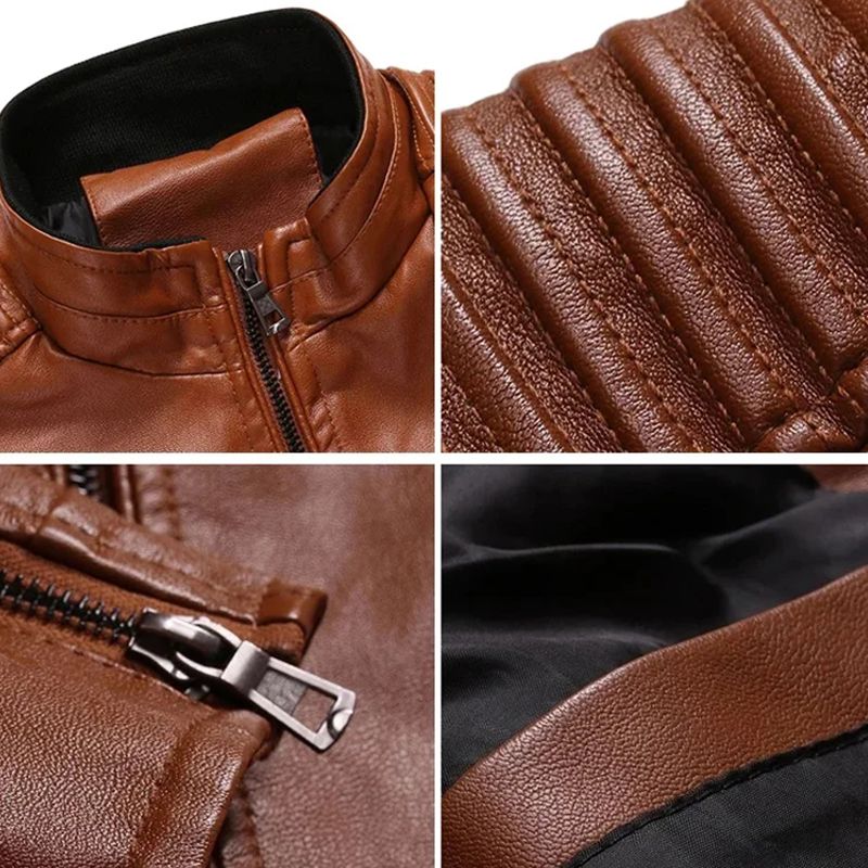 Men’s Stand Collar Biker Leather Jacket