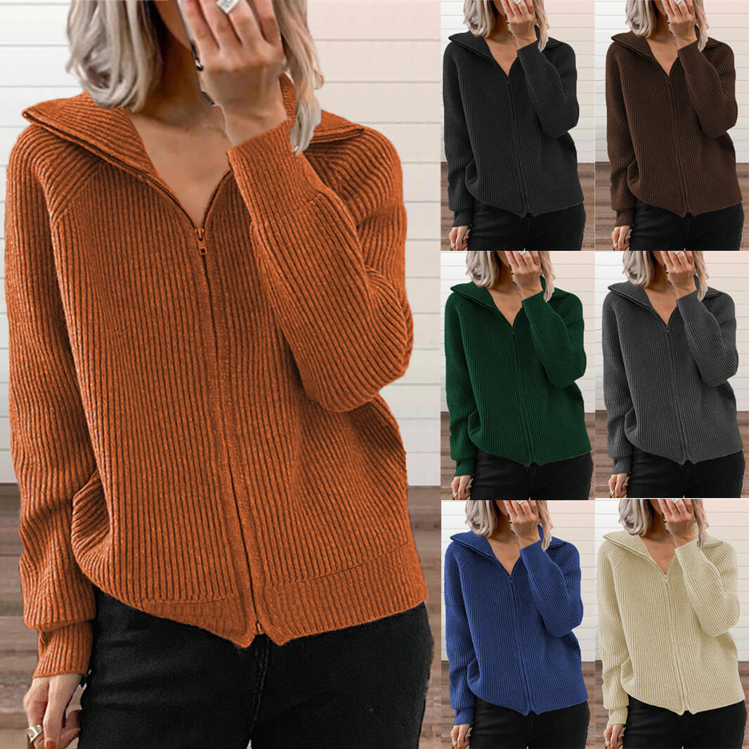 Women’s Lapel Zipper Sweater