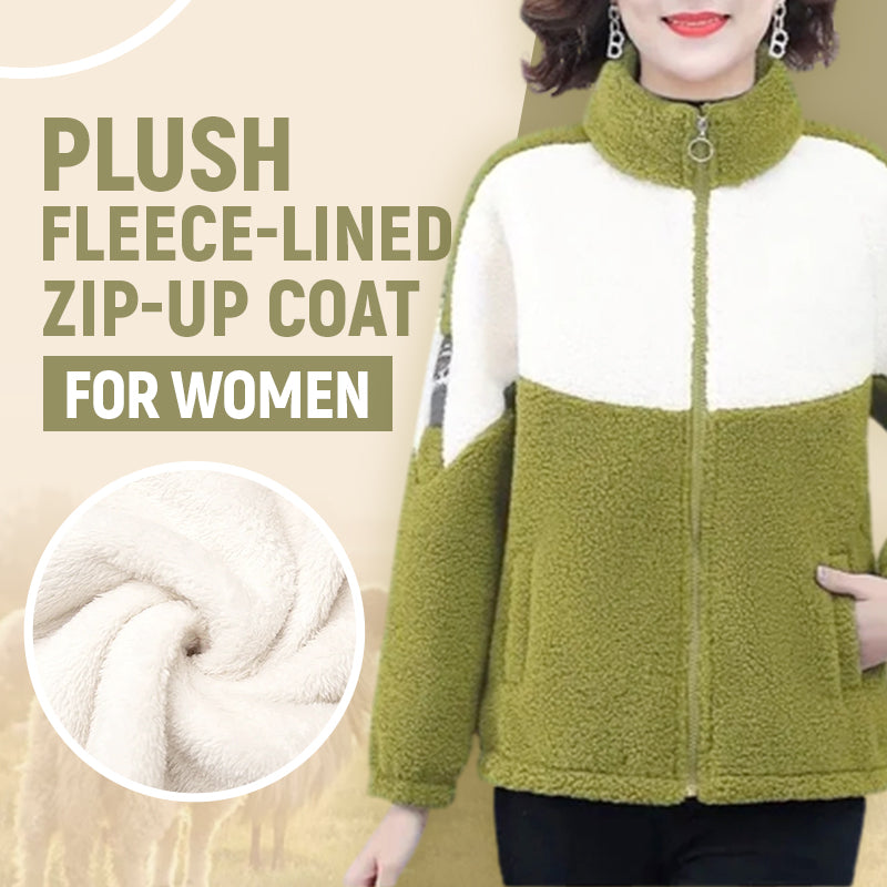 Plush Fleece-Lined Zip-Up Coat For Women